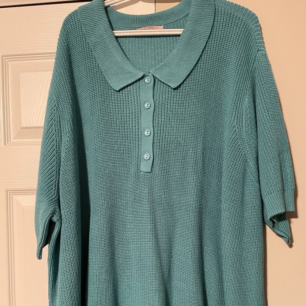 Woman Within Green Short Sleeve Sweater